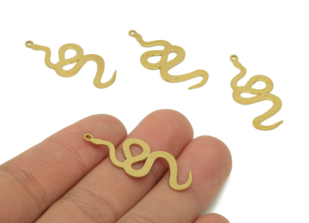 Brass Snake Earring Charms - Raw Brass Snake Earring - Pendant With Loop - Stamping Blank Snake Charm - 37.7x14.3x0.7mm - PPZ0182 - DOMEDBAZAAR