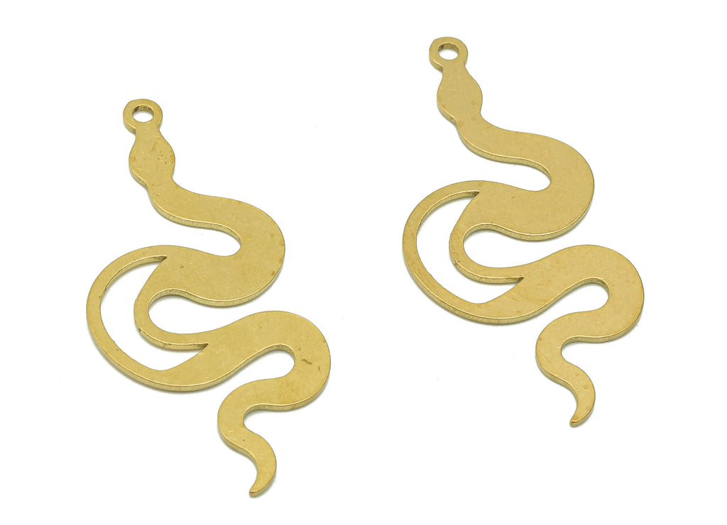 Brass Snake Earring Charms - Raw Brass Snake Earring - Pendant With Loop - Stamping Blank Snake Charm - 35.8x23.2x0.7mm - PPZ0185 - DOMEDBAZAAR