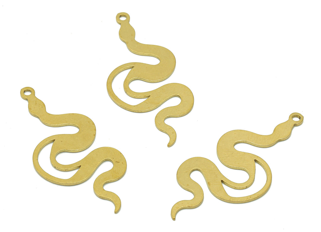 Brass Snake Earring Charms - Raw Brass Snake Earring - Pendant With Loop - Stamping Blank Snake Charm - 35.8x23.2x0.7mm - PPZ0185 - DOMEDBAZAAR