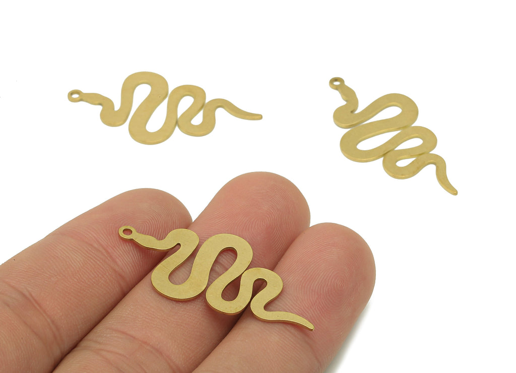 Brass Snake Earring Charms - Raw Brass Snake Earring - Pendant With Loop - Stamping Blank Snake Charm - 35.9x15.6x0.7mm - PPZ0186 - DOMEDBAZAAR