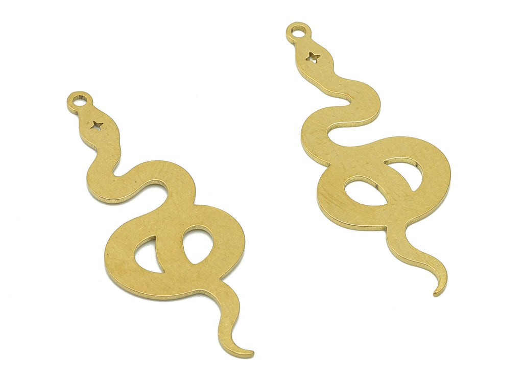 Brass Snake Earring Charms - Raw Brass Snake Earring - Pendant With Loop - Stamping Blank Snake Charm - 29.9x15.5x0.7mm - PPZ0187 - DOMEDBAZAAR