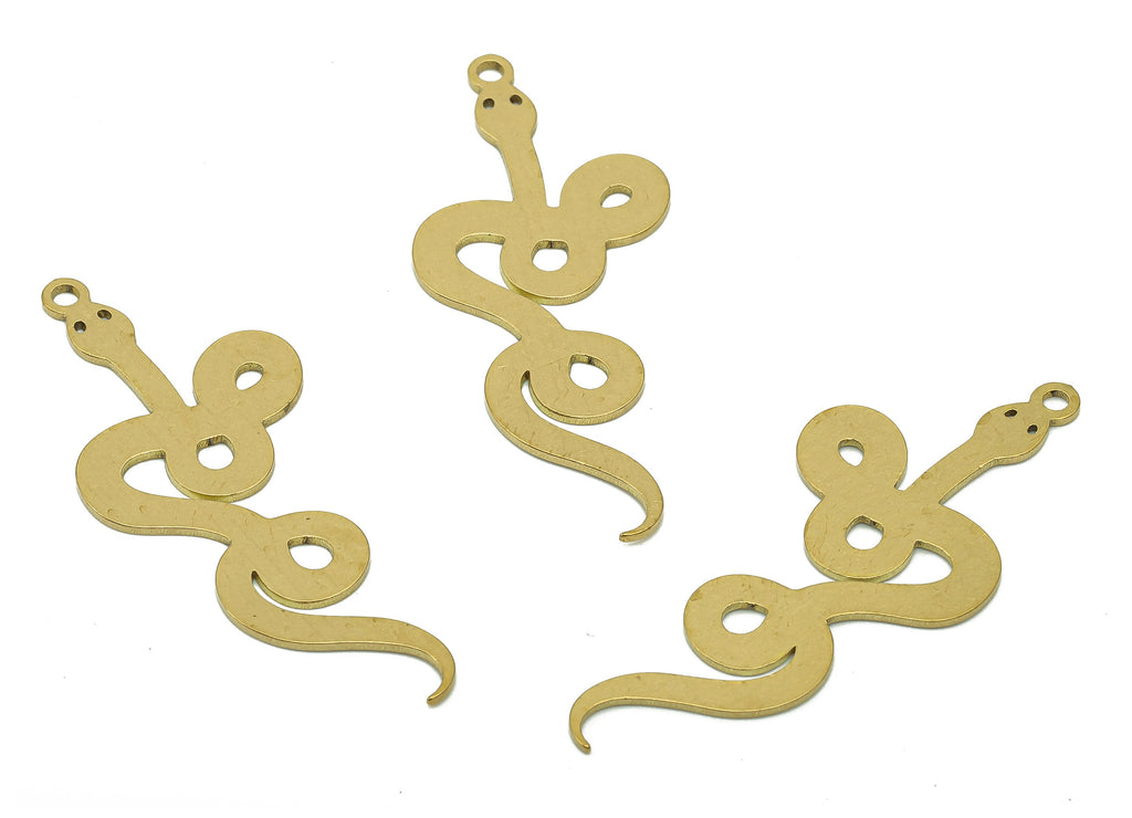 Brass Snake Earring Charms - Raw Brass Snake Earring - Pendant With Loop - Stamping Blank Snake Charm - 35.8x16x0.6mm - PPZ0188 - DOMEDBAZAAR