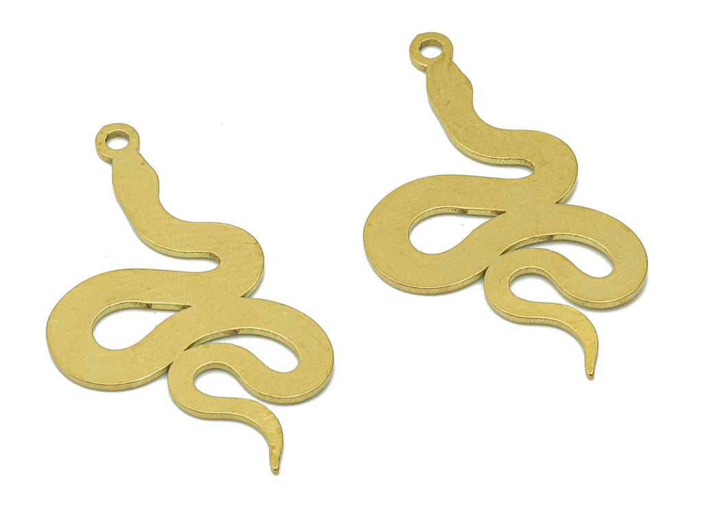 Brass Snake Earring Charms - Raw Brass Snake Earring - Pendant With Loop - Stamping Blank Snake Charm - 37.8x18.7x0.7mm - PPZ0191 - DOMEDBAZAAR