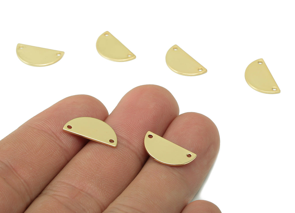 Brass Semicircle Connector - Gold Half Round Earring - Pendant With 2 Holes - 18K Real Gold Plating Charms - 15.43x8.1x0.7mm - RGP5341 - DOMEDBAZAAR