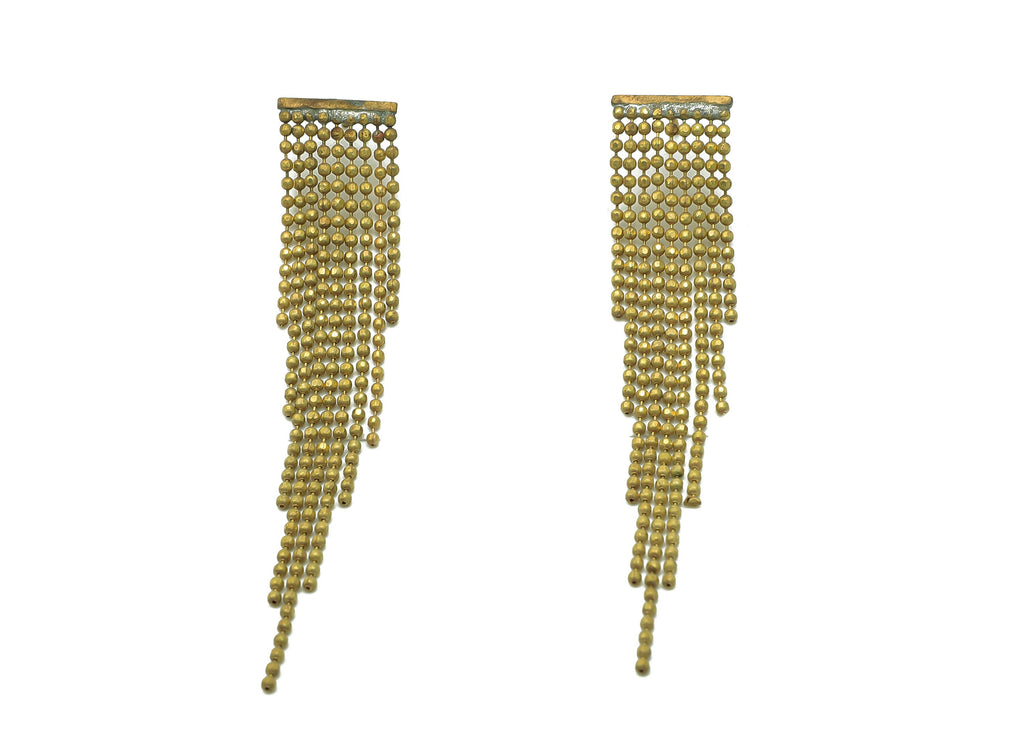 Brass Ball Chain Earring - Raw Brass Faceted Ball Chain Earring - Long Chain Tassel Stud Earring - Brass Stud - 59.6x11x1.3mm - PP8021 - DOMEDBAZAAR