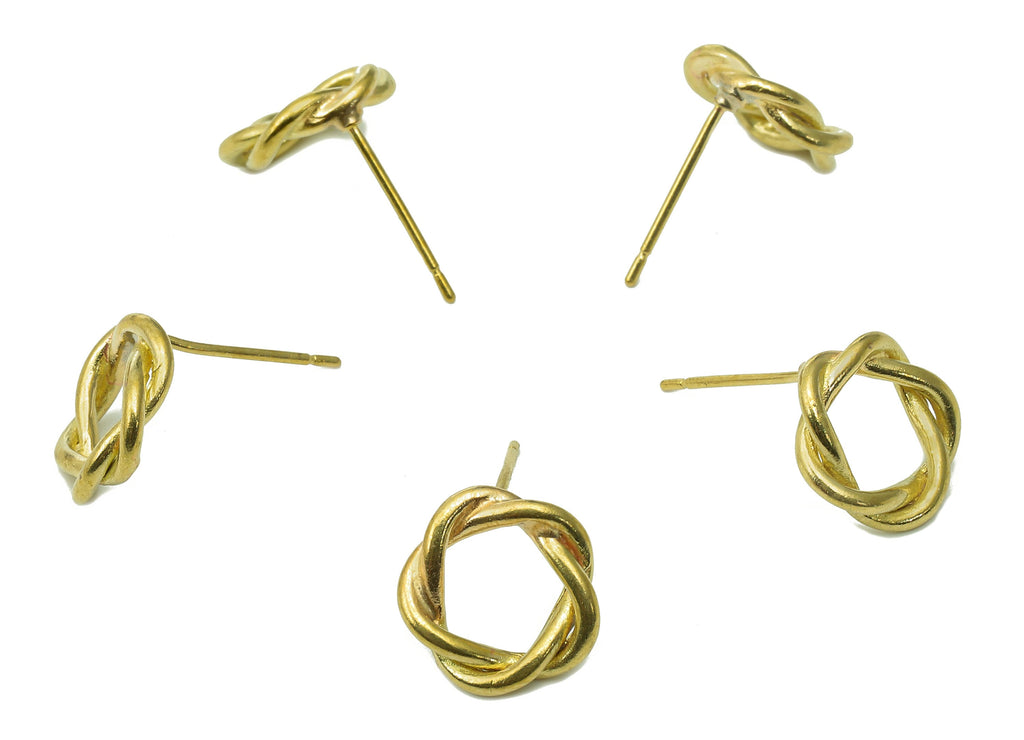 Brass Round Twisted Earrings Stud - Raw Brass Twisted Circle Earring Post - Knot Stud Earring - Brass Stud - 11.3x11.3x2.9mm - PP8025 - DOMEDBAZAAR
