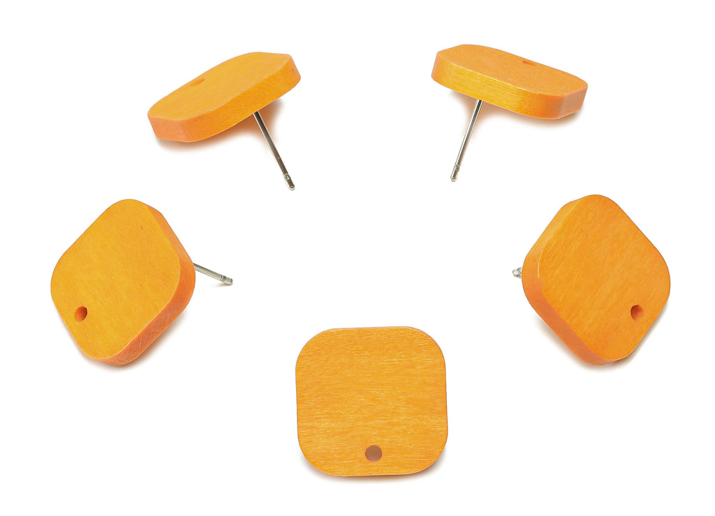 Hemu Wood Square Earring Stud - Orange Square Earring Post - Stainless Steel Stud - Hemu Wood Earring Finding - 16.3x16.1x3.2mm - BB1280B - DOMEDBAZAAR