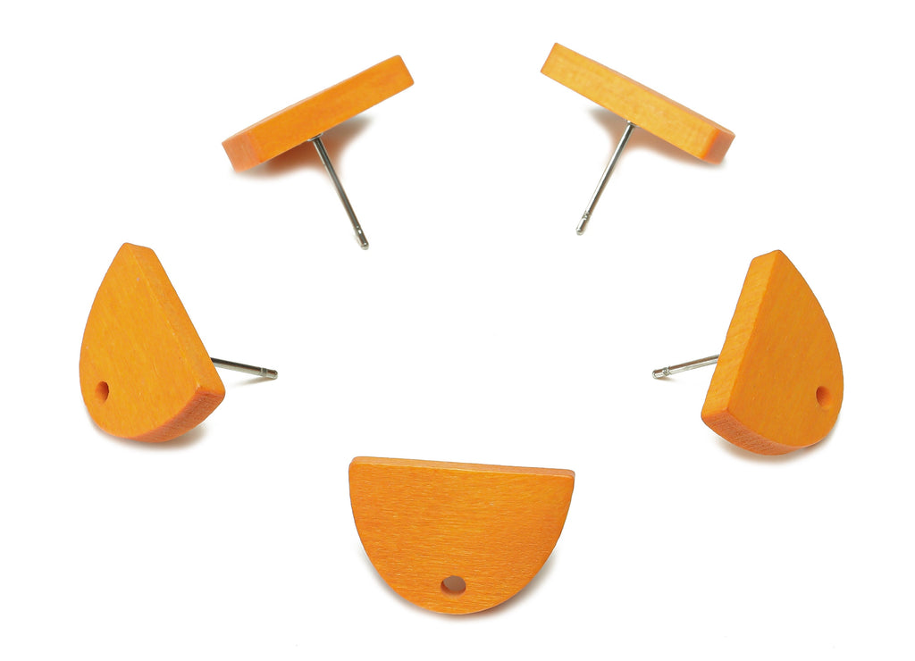 Hemu Wood Semicircle Earring Stud - Orange Half Round Earring Post - Stainless Steel Stud - Earring Finding - 18.3x12.3x3.1mm - BB1281B - DOMEDBAZAAR
