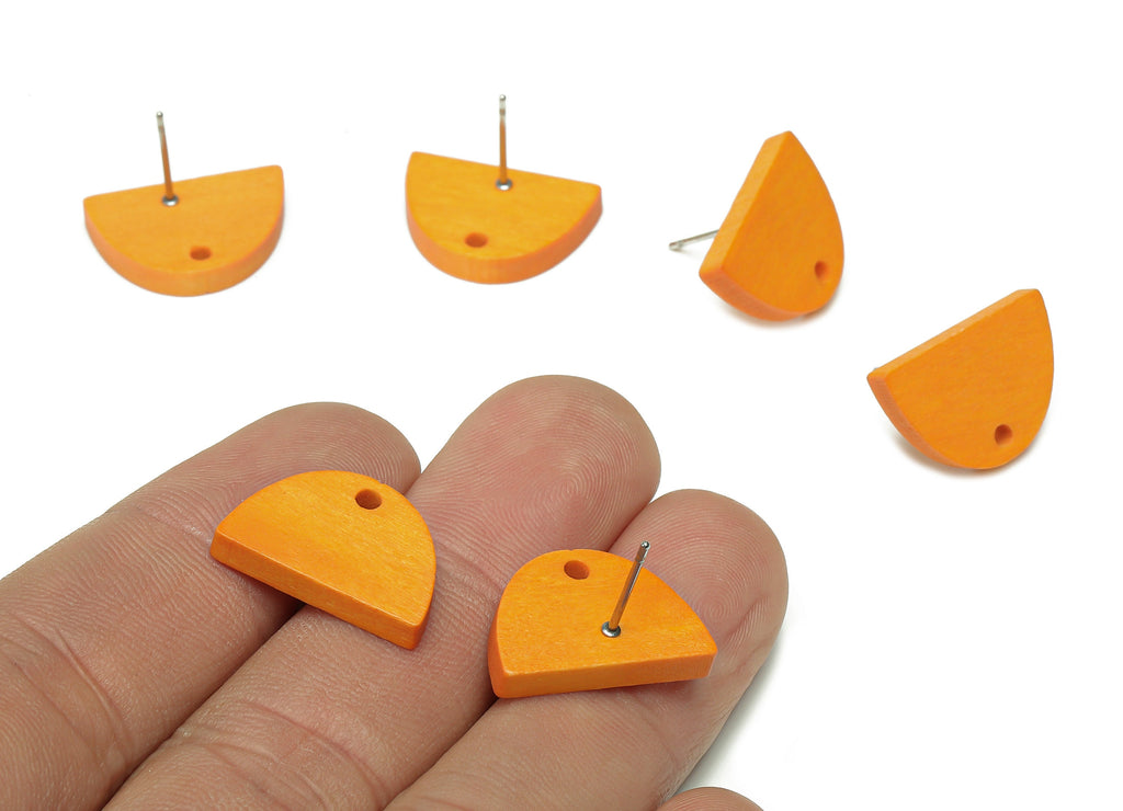 Hemu Wood Semicircle Earring Stud - Orange Half Round Earring Post - Stainless Steel Stud - Earring Finding - 18.3x12.3x3.1mm - BB1281B - DOMEDBAZAAR