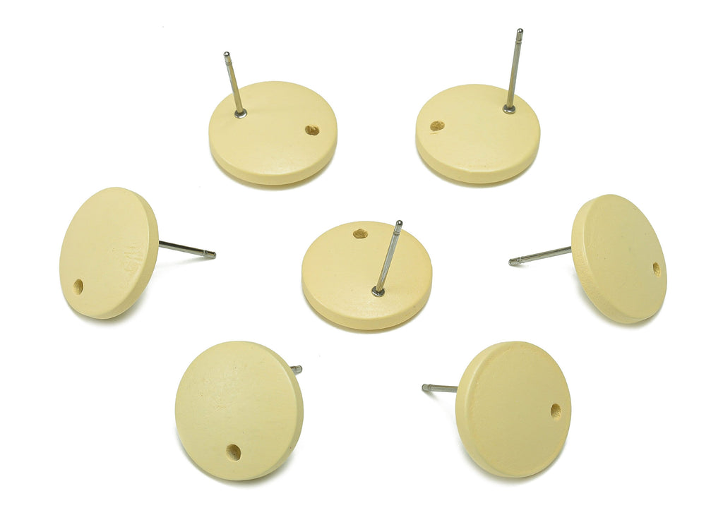 Hemu Wood Round Earring Stud - Yellow Circle Earring Post - Stainless Steel Stud - Hemu Wood Earring Finding - 14.9x14.9x4mm - BB1282 - DOMEDBAZAAR