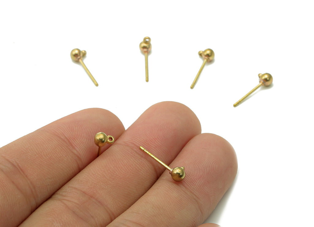 Brass Mini Ball Earrings Stud - Raw Brass Ball Earring Post - Mini Ball Stud Earring With Loop - Brass Stud - 5.4x3.9x3.9mm - PP8053 - DOMEDBAZAAR