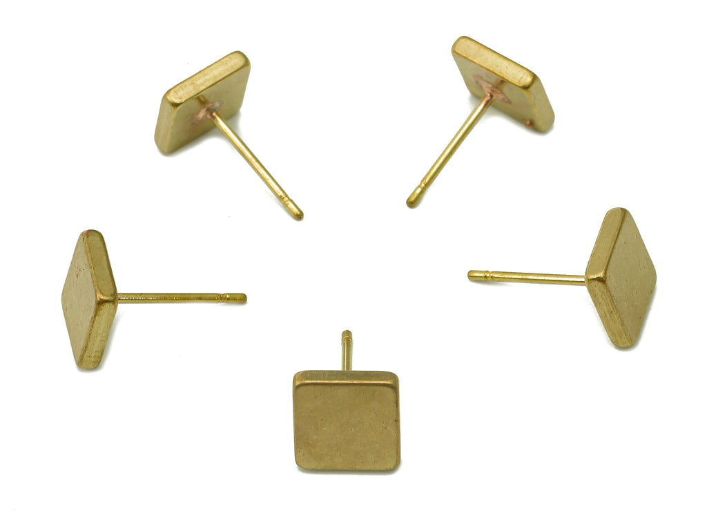 Brass Mini Square Earrings Stud - Raw Brass Square Earring Post - Mini Square Stud Earring - Brass Stud - 7.9x7.9x1.8mm - PP8062 - DOMEDBAZAAR