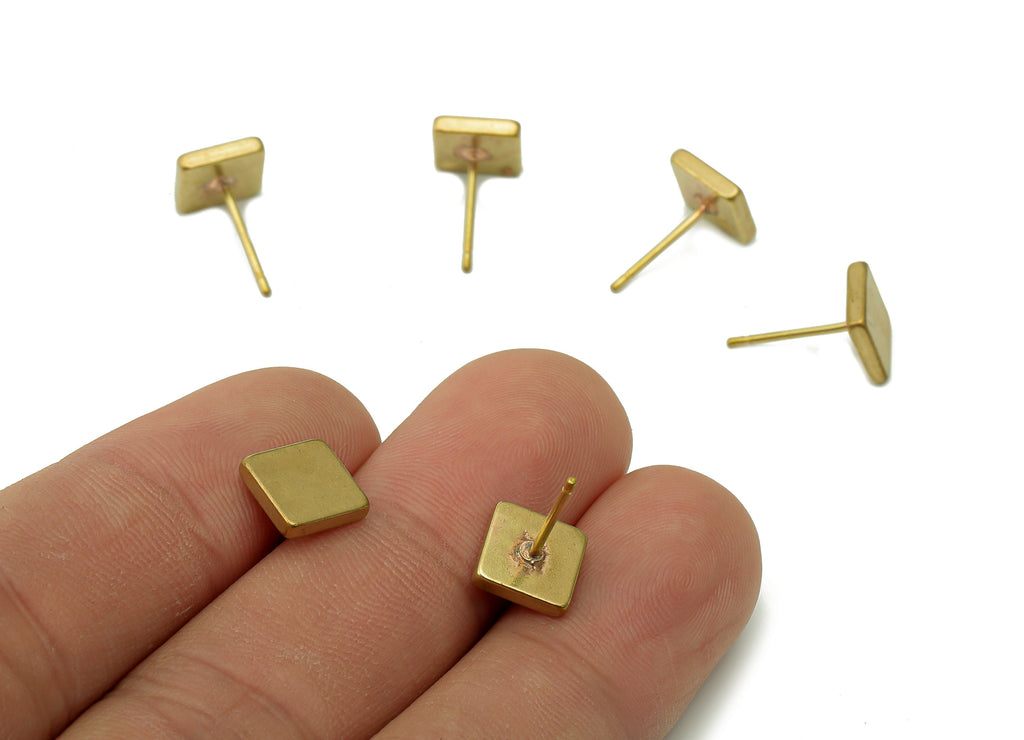 Brass Mini Square Earrings Stud - Raw Brass Square Earring Post - Mini Square Stud Earring - Brass Stud - 7.9x7.9x1.8mm - PP8062 - DOMEDBAZAAR