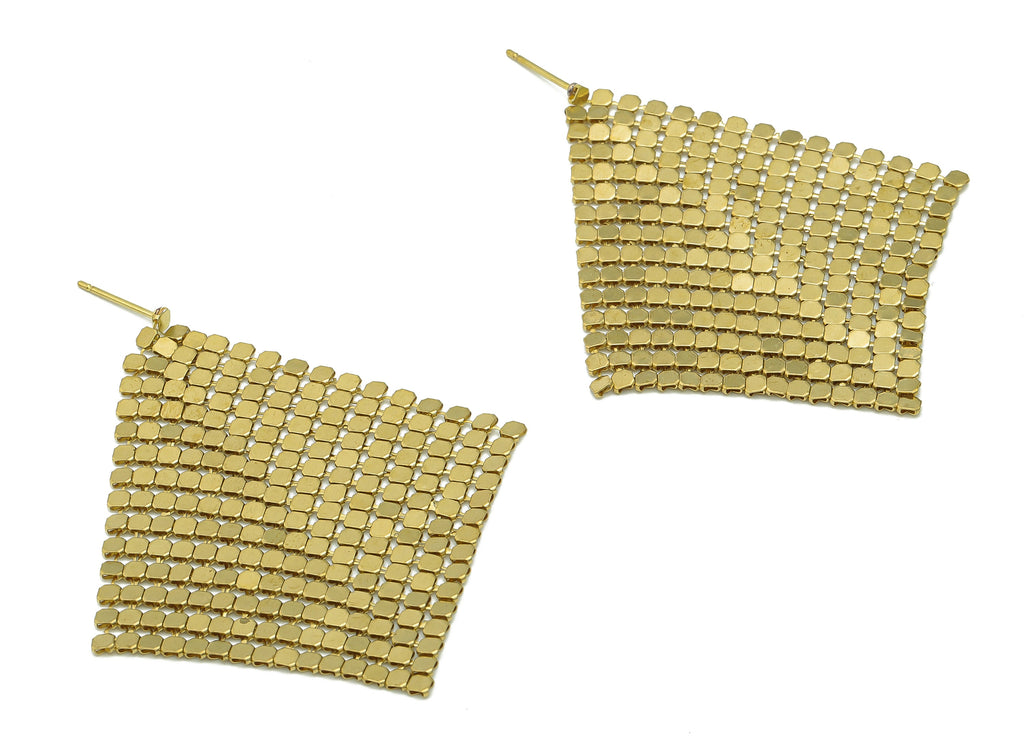 Brass Diamond Tassel Earrings Stud - Raw Brass Square Mesh Earring Post - Rhombus Chain Stud Earring - Brass Stud - 62.8x62.8x0.9mm-PP8070 - DOMEDBAZAAR