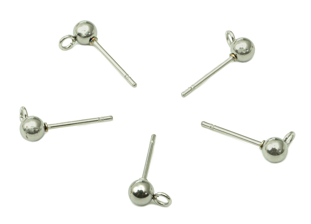 Steel Mini Ball Earring Stud - Silver Earring Post With Loop - Ball Stud Earring Charm - 316 Stainless Steel - 14.9x3.9x0.7mm - SS1407-4 - DOMEDBAZAAR