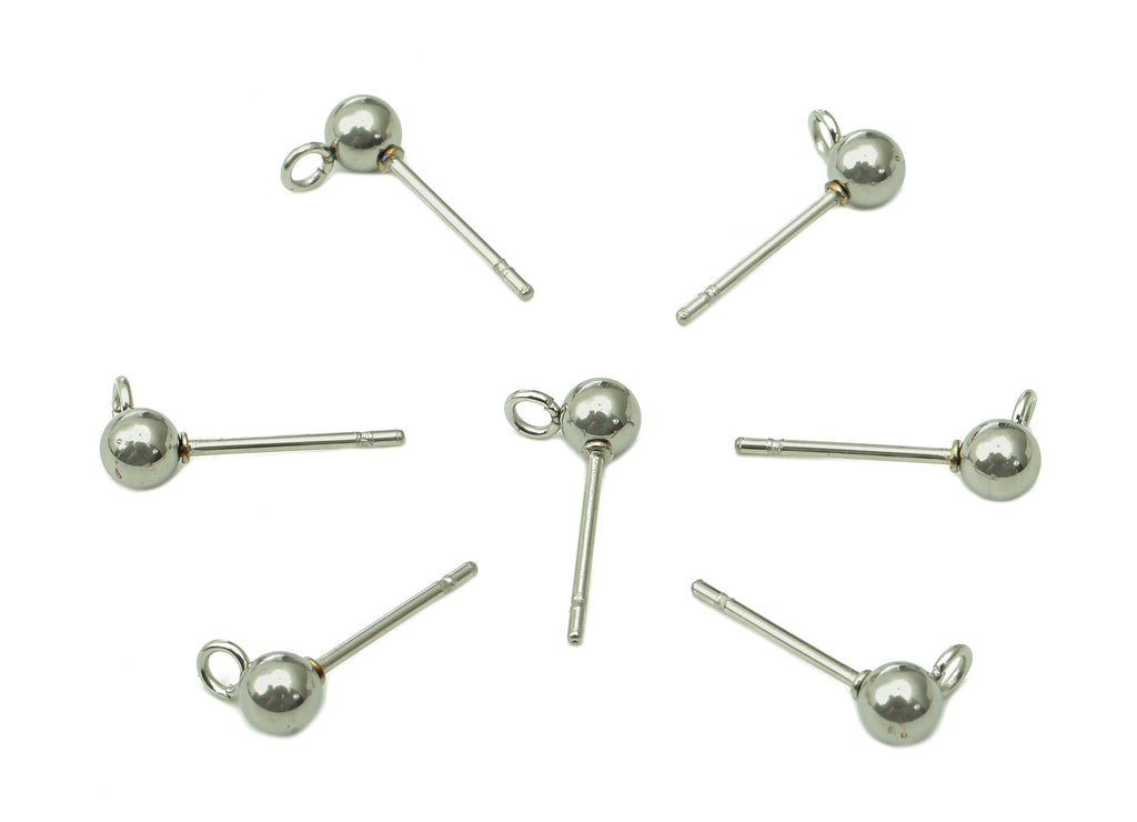 Steel Mini Ball Earring Stud - Silver Earring Post With Loop - Ball Stud Earring Charm - 316 Stainless Steel - 14.9x3.9x0.7mm - SS1407-4 - DOMEDBAZAAR