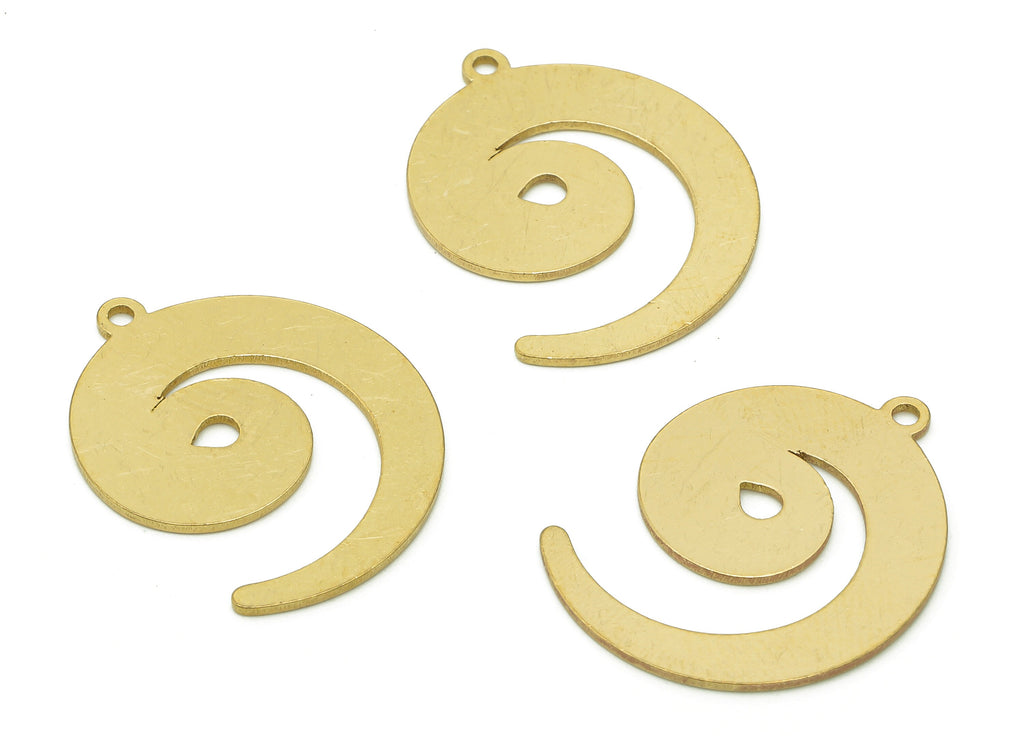 Brass Circular Earring Charms - Raw Brass Spiral Earring - Swirl Pendant With Loop - Charm For Necklace - 24.9x19.1x0.8mm - PPA6029 - DOMEDBAZAAR