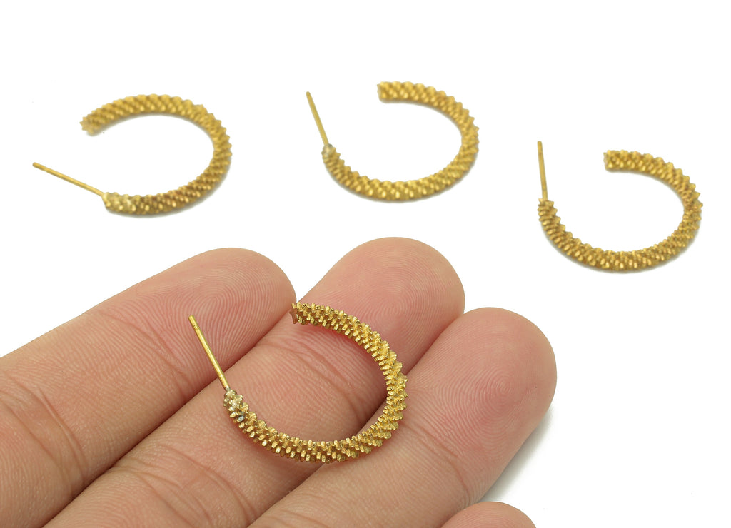 Brass Star Hoop Earrings Stud - Raw Brass C Earring Post - Thick Open Hoop - Ear Wires Stud Earring - Brass Stud - 23.1x19.8x2.6mm - PP8016 - DOMEDBAZAAR