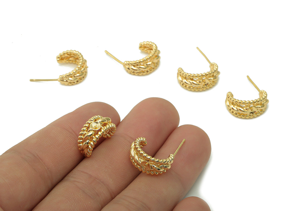 Brass Twisted Hoop Earring Post - Gold Wide Knot Ring Earring Stud - 925 Silver Stud Earring - 18K Real Gold Plating - 16x11.5x2mm - RGP5403 - DOMEDBAZAAR