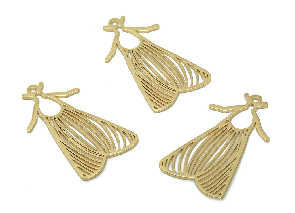 Steel Moth Earring – Insect Pendant With Loop - 201 Stainless Steel - 18K Real Gold Plating Charm - 31x17.5x1mm - SS1401G - DOMEDBAZAAR