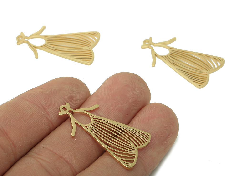 Steel Moth Earring – Insect Pendant With Loop - 201 Stainless Steel - 18K Real Gold Plating Charm - 31x17.5x1mm - SS1401G - DOMEDBAZAAR