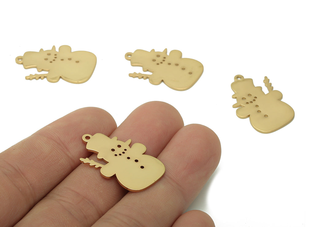 Steel Snowman Earring Charm - Gold Winter Pendant With Loop - 201 Stainless Steel - 18K Real Gold Plating Charm - 28.5x17.7x1mm - SS1405G - DOMEDBAZAAR