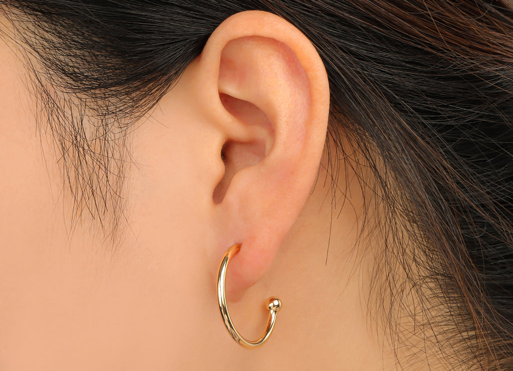 Brass C Open Hoop Earring Stud - Brass C Hoop Earring Post - Open Hoop Post Earring - Stainless Steel Stud - 24.93x20.25x2.03mm - RGP4685 - DOMEDBAZAAR
