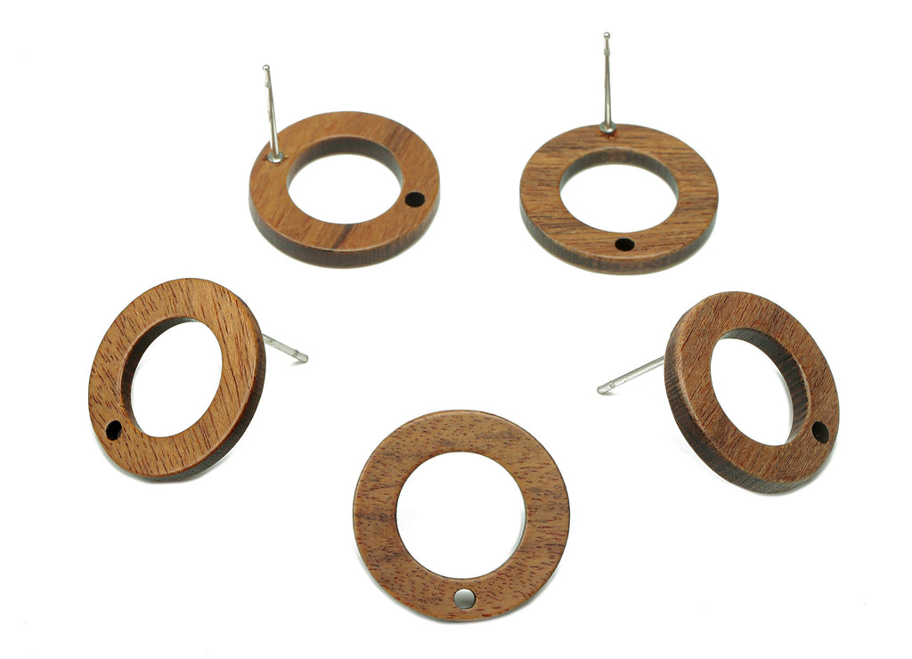 Natural Wooden Hoop Stud Earring - Mahogany Wood Circle Earring Post - Brown Round Charm - Stainless Steel Stud - 17.6x17.6x2.2mm - BB1284 - DOMEDBAZAAR