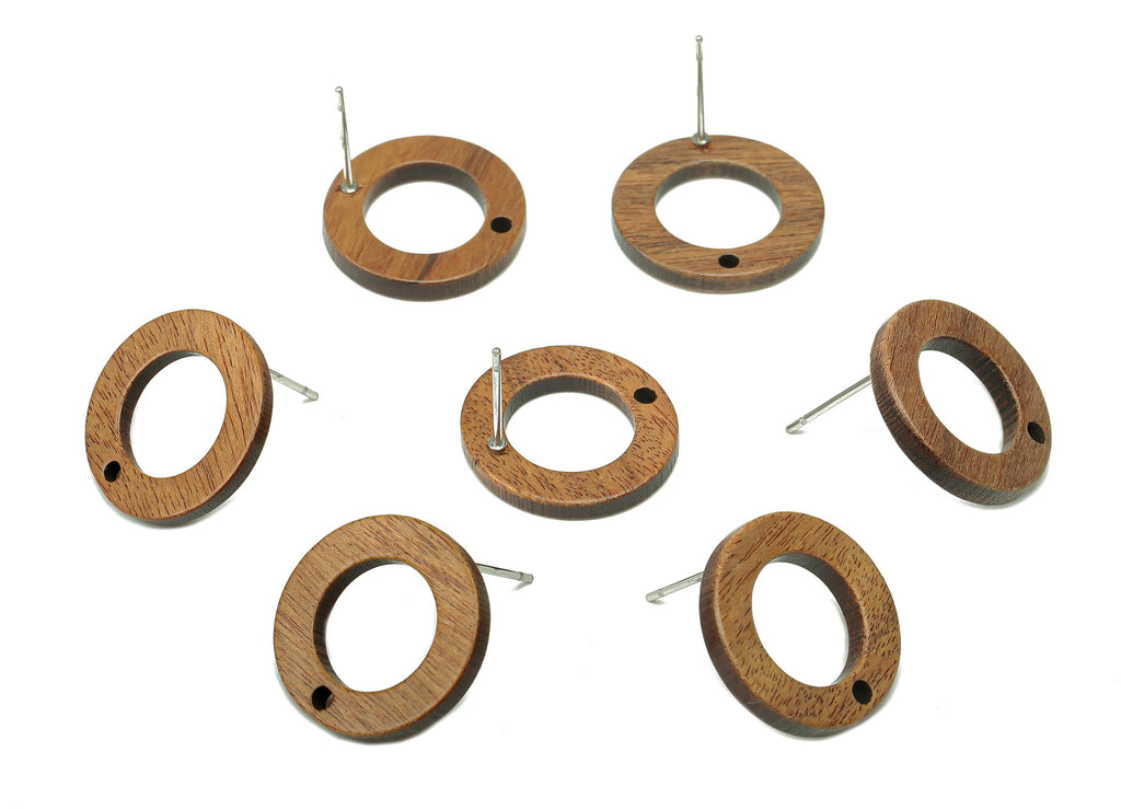 Natural Wooden Hoop Stud Earring - Mahogany Wood Circle Earring Post - Brown Round Charm - Stainless Steel Stud - 17.6x17.6x2.2mm - BB1284 - DOMEDBAZAAR