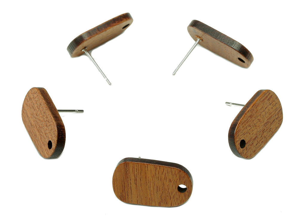 Natural Wooden Ellipse Stud Earring - Walnut Wood Oval Earring Post - Brown Oval Charm - 316 Stainless Steel Stud - 18.8x11.3x2.5mm -BB1290 - DOMEDBAZAAR