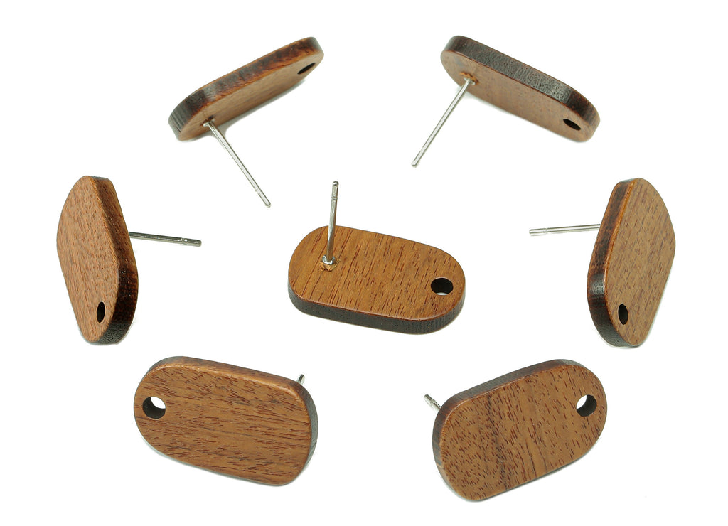 Natural Wooden Ellipse Stud Earring - Walnut Wood Oval Earring Post - Brown Oval Charm - 316 Stainless Steel Stud - 18.8x11.3x2.5mm -BB1290 - DOMEDBAZAAR