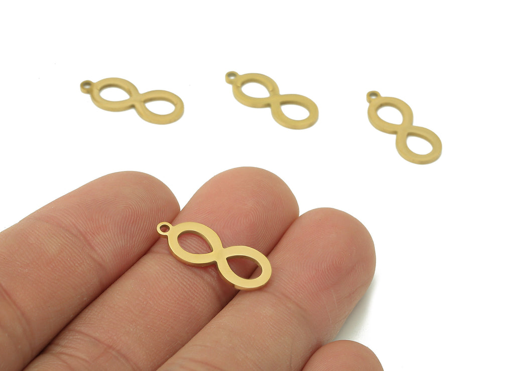 Steel Figure 8 Earring Charm - Infinity Pendant With Loop - 216 Stainless Steel - 18K Real Gold Plating Knot Charm - 19.5x7.6x0.9mm -SS1415G - DOMEDBAZAAR