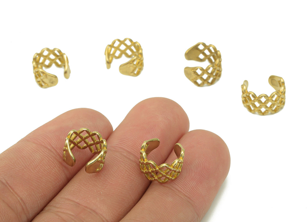 Brass Knitting Open Round C Ring - Raw Brass Knit Cuff Ear - Braid Hoop Hollow Ear Clip - Mesh Earring Cuff - 12.01x11.1x1.15mm - PP8110 - DOMEDBAZAAR