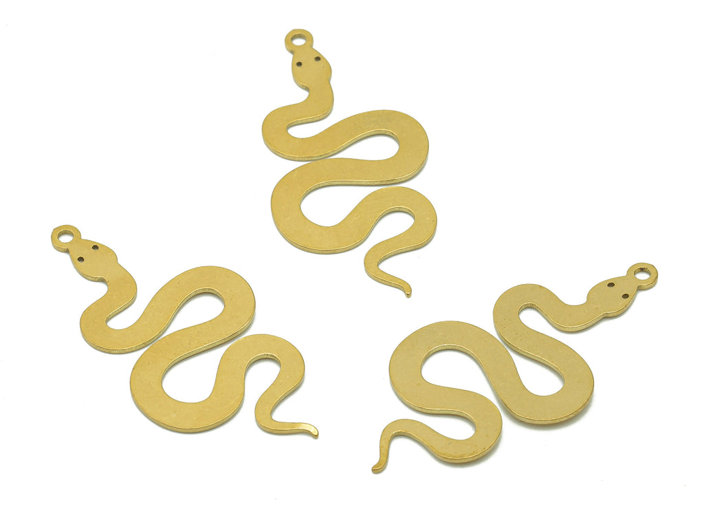 Brass Snake Earring Charms - Raw Brass Snake Earring - Pendant With Loop - Stamping Blank Snake Charm - 36x16.2x0.6mm - PPZ0183 - DOMEDBAZAAR