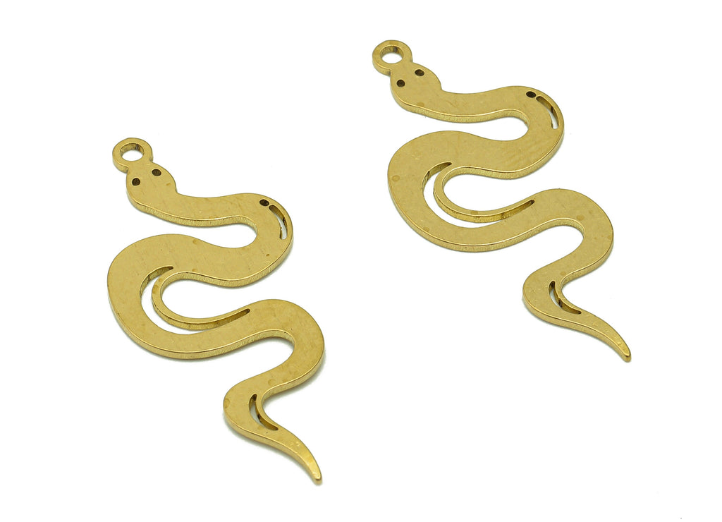 Brass Snake Earring Charms - Raw Brass Snake Earring - Pendant With Loop - Stamping Blank Snake Charm - 35.8x14.4x0.6mm - PPZ0184 - DOMEDBAZAAR