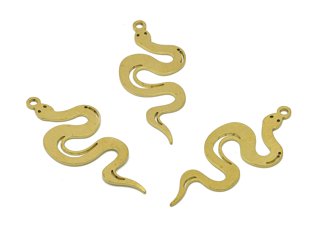 Brass Snake Earring Charms - Raw Brass Snake Earring - Pendant With Loop - Stamping Blank Snake Charm - 35.8x14.4x0.6mm - PPZ0184 - DOMEDBAZAAR