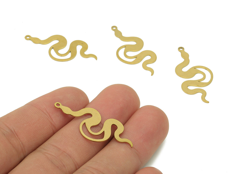 Brass Snake Earring Charms - Raw Brass Snake Earring - Pendant With Loop - Stamping Blank Snake Charm - 35.8x23.2x0.7mm - PPZ0185 - DOMEDBAZAAR