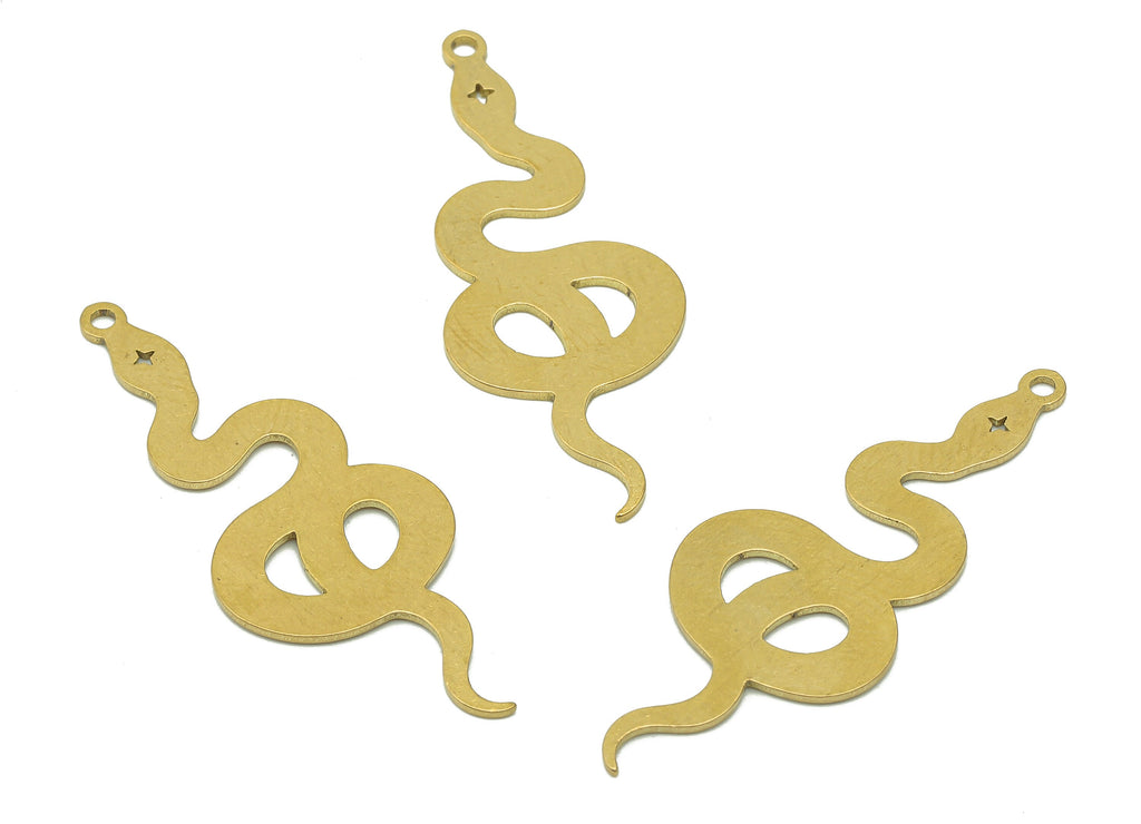 Brass Snake Earring Charms - Raw Brass Snake Earring - Pendant With Loop - Stamping Blank Snake Charm - 29.9x15.5x0.7mm - PPZ0187 - DOMEDBAZAAR