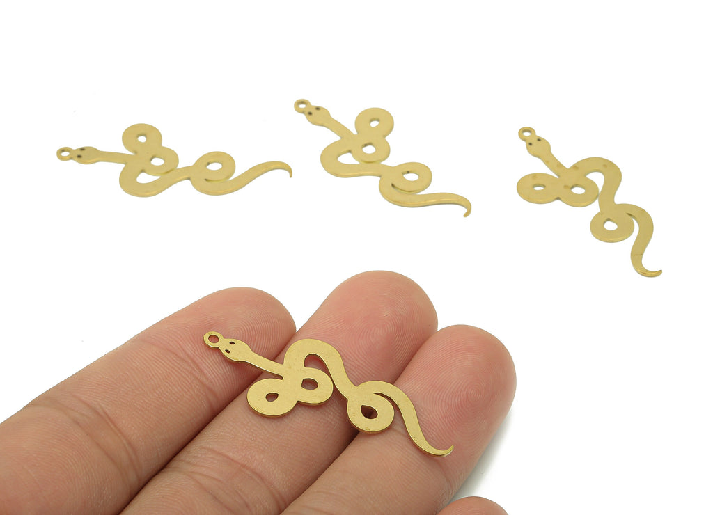 Brass Snake Earring Charms - Raw Brass Snake Earring - Pendant With Loop - Stamping Blank Snake Charm - 35.8x16x0.6mm - PPZ0188 - DOMEDBAZAAR