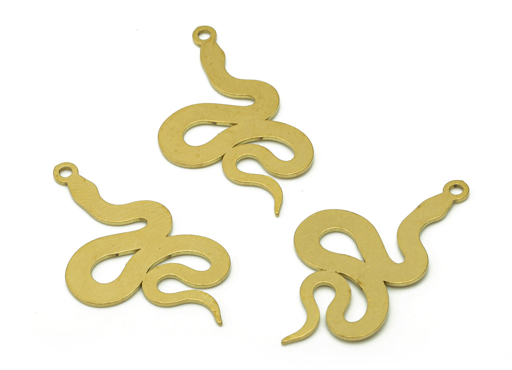 Brass Snake Earring Charms - Raw Brass Snake Earring - Pendant With Loop - Stamping Blank Snake Charm - 37.8x18.7x0.7mm - PPZ0191 - DOMEDBAZAAR