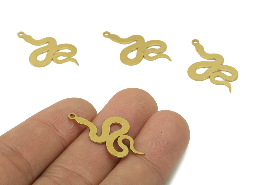Brass Snake Earring Charms - Raw Brass Snake Earring - Pendant With Loop - Stamping Blank Snake Charm - 37.8x18.7x0.7mm - PPZ0191 - DOMEDBAZAAR