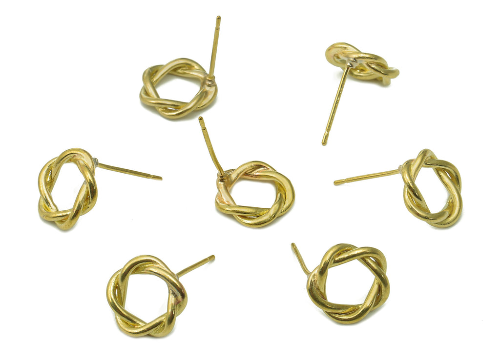 Brass Round Twisted Earrings Stud - Raw Brass Twisted Circle Earring Post - Knot Stud Earring - Brass Stud - 11.3x11.3x2.9mm - PP8025 - DOMEDBAZAAR