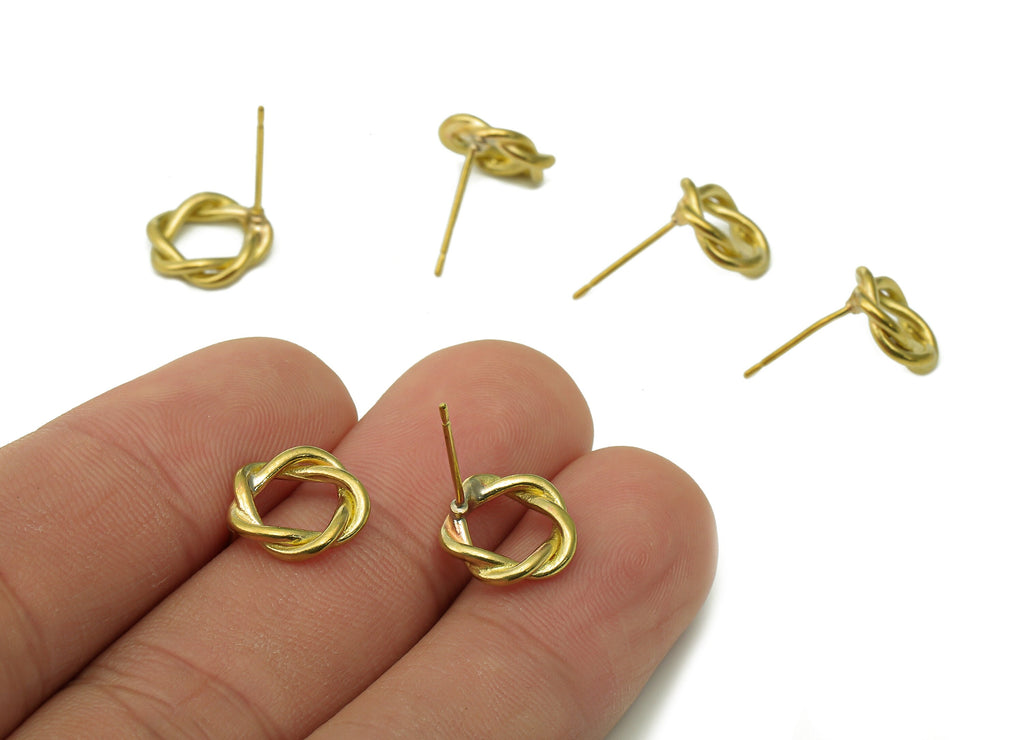 Brass Round Twisted Earrings Stud - Raw Brass Twisted Circle Earring Post - Knot Stud Earring - Brass Stud - 11.3x11.3x2.9mm - PP8025 - DOMEDBAZAAR