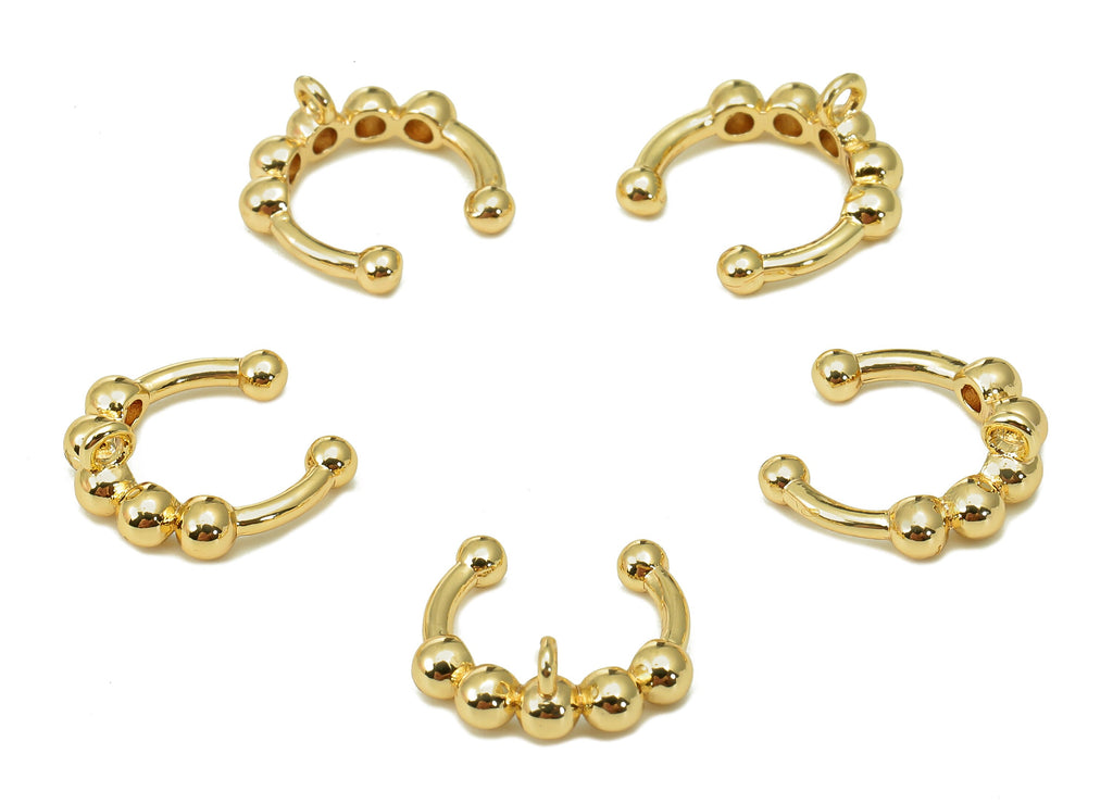 Brass Mini Beads Open Round Ring - Gold Beads Septum Ring - C Septum Ring With Loop - 18K Real Gold Plated Brass - 12.6x5x2.7mm - RGP5557 - DOMEDBAZAAR