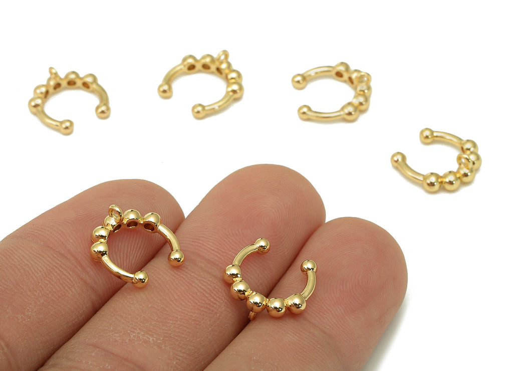 Brass Mini Beads Open Round Ring - Gold Beads Septum Ring - C Septum Ring With Loop - 18K Real Gold Plated Brass - 12.6x5x2.7mm - RGP5557 - DOMEDBAZAAR