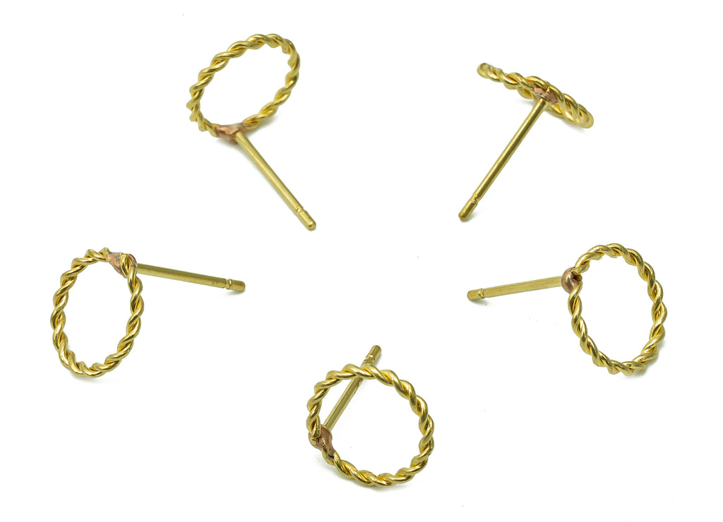 Brass Round Twisted Earrings Stud - Raw Brass Twisted Hoop Earring Post - Knot Circle Stud Earring - Brass Stud - 10.3x10.3x1.1mm - PP8041 - DOMEDBAZAAR