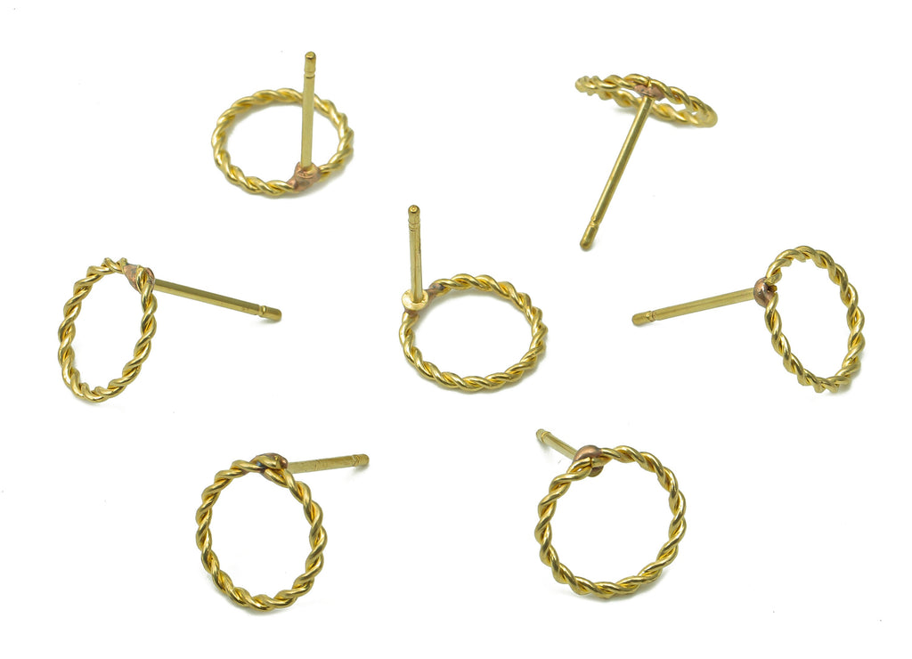 Brass Round Twisted Earrings Stud - Raw Brass Twisted Hoop Earring Post - Knot Circle Stud Earring - Brass Stud - 10.3x10.3x1.1mm - PP8041 - DOMEDBAZAAR