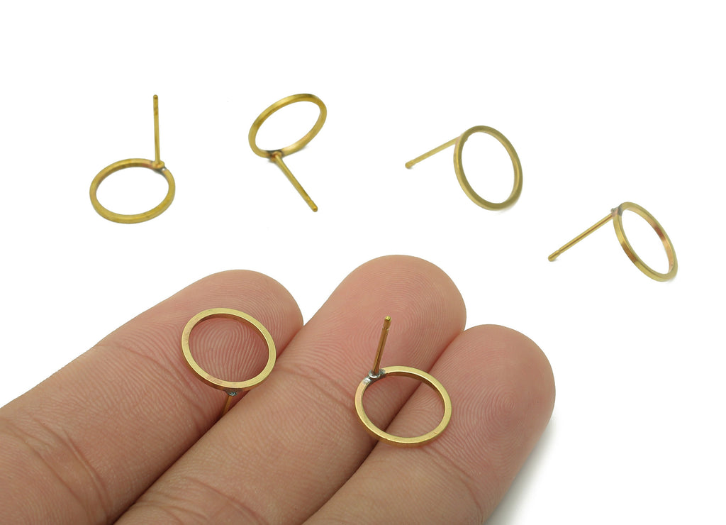 Brass Round Hoop Earrings Stud - Raw Brass Circle Earring Post - Stud Earring - Brass Stud - 12x12x0.9mm - PP8043 - DOMEDBAZAAR