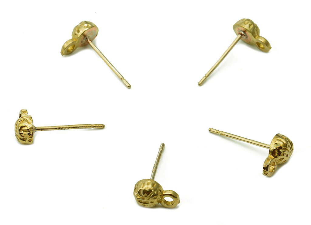 Brass Textured Bead Earrings Stud - Raw Brass Ball Earring Post - Mini Ball Stud Earring With Loop - Brass Stud - 7.5x4.7x3.1mm - PP8044 - DOMEDBAZAAR