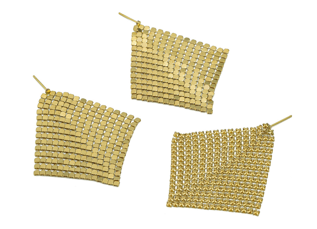 Brass Diamond Tassel Earrings Stud - Raw Brass Square Mesh Earring Post - Rhombus Chain Stud Earring - Brass Stud - 62.8x62.8x0.9mm-PP8070 - DOMEDBAZAAR